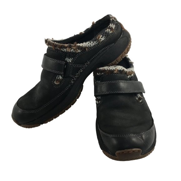 Merrell Shoes - MERRELL ENCORE SCOOP BLACK LEATHER KNIT CUFF ORTHOLITE CLOGS J66236 WOMENS 7